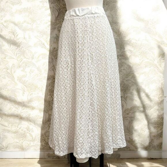Y2K Off White Lace Peasant Prairie Maxi Skirt Small Trumpet Long - Picture 2 of 6